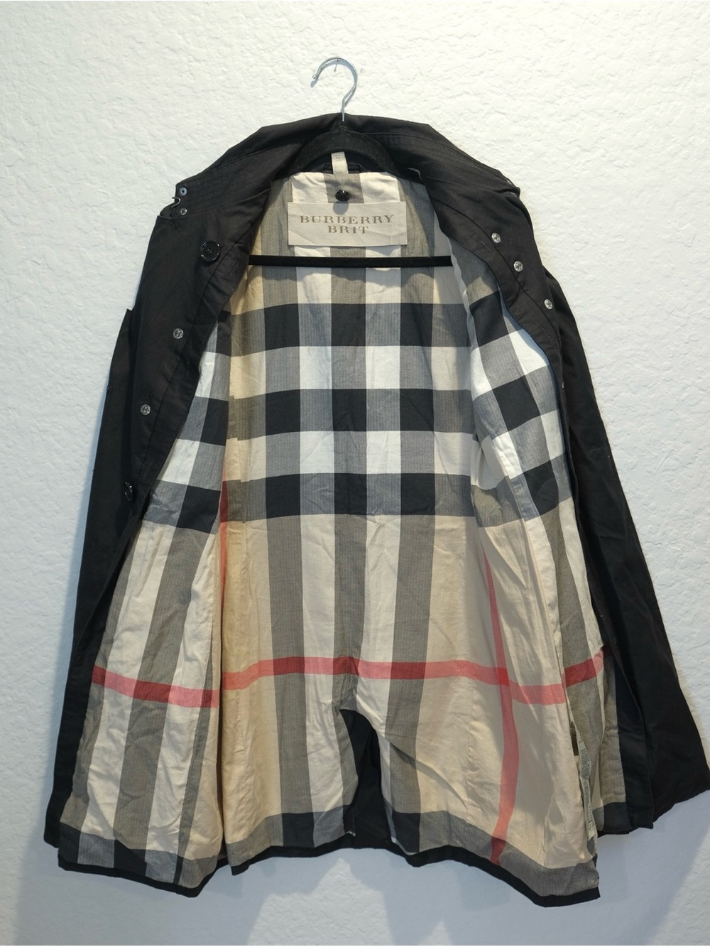 Burberry Brit Black Double Breasted Trench Coat Size 10 Nova Check **READ - Picture 4 of 12